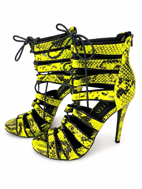 Paper Fox Shoes - Chinese Laundry Neon Yellow Snakeskin Lace-Up Stiletto Heels Size 8